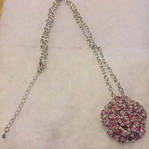Beautiful pink & white rhinestone necklace w/chain